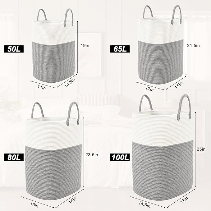 Woven Laundry Basket for Clothes, 65L Large Rectangle Laundry Hampers - Image 8