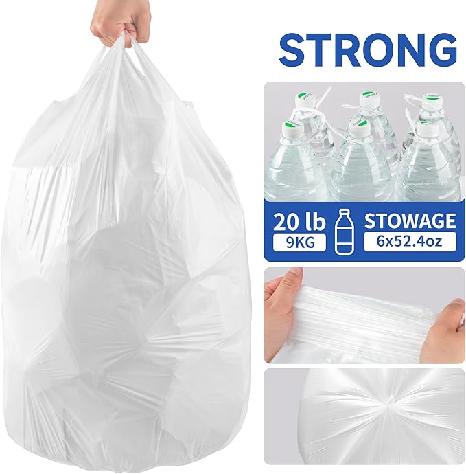 Small Trash Bags with Handles 8 Gallon 160 Count White - Image 5
