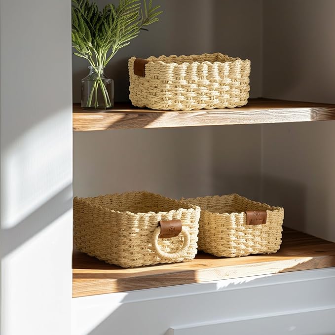 LA JOLIE MUSE Small Beige Wicker Baskets - Image 3