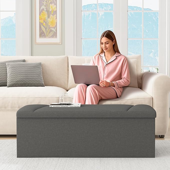 Ottoman with Storage, 43 Inches Folding Storage Ottoman Bench - Image 7
