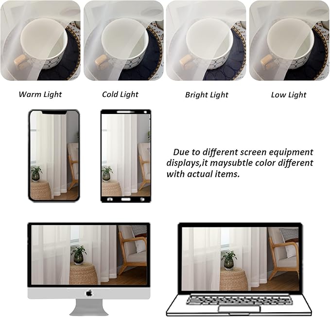 Chyhomenyc Extra Long Ivory Sheer Curtains 108 Inches Long 2 Panels, Light - Image 4