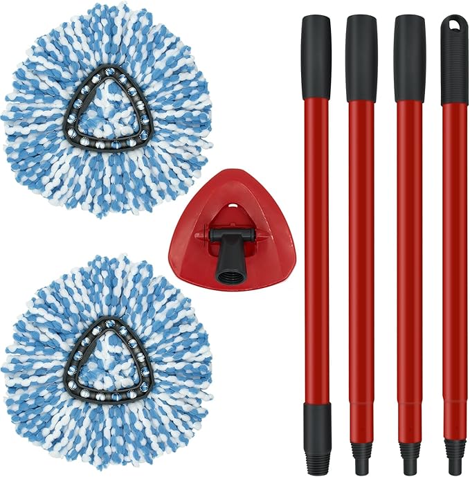 2 Pack Spin Mop Replacement Head, 1 Base, 4-Section Sturdy Iron Mop Handles - Image 9