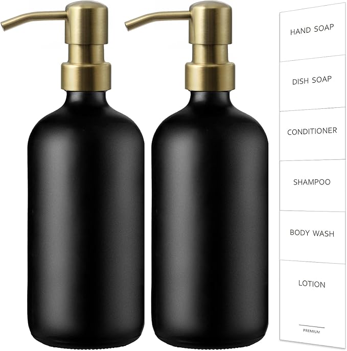 GMISUN Gold Soap Dispenser, 2 Pack Matte Black Glass Bathroom Hand Soap by GMISUN