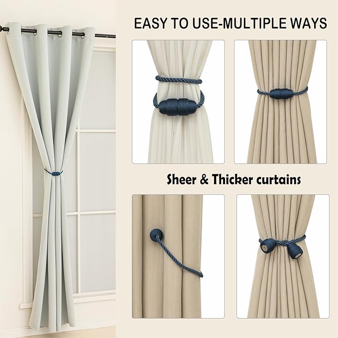 Magnetic Curtain Tiebacks Rope Curtain Tie Backs - Image 5