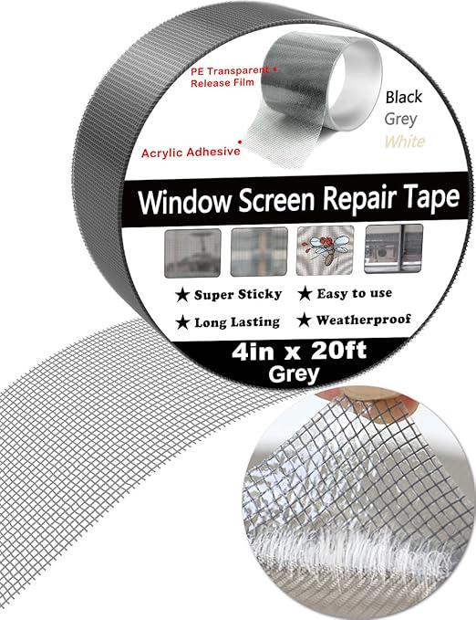 wohohoho Window Screen Repair Tape, 4 in X 20 FT Grey Screen Patch Repair Kit - Image 2