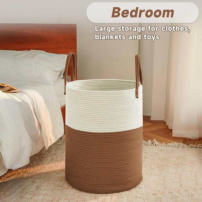 Large Woven Laundry Basket Hamper, 80L Cotton Rope Storage Bin - Image 4