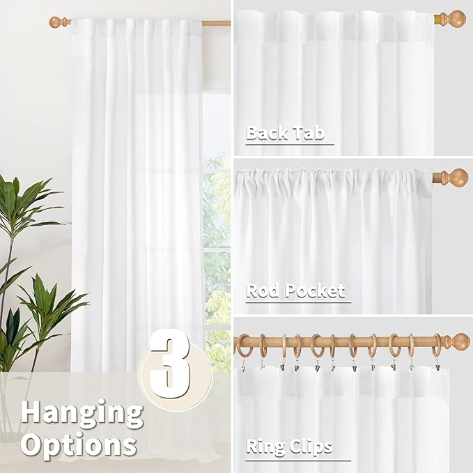 YoungsTex White Linen Semi Sheer Curtains 72 Inch Length 2 Panels - Image 6