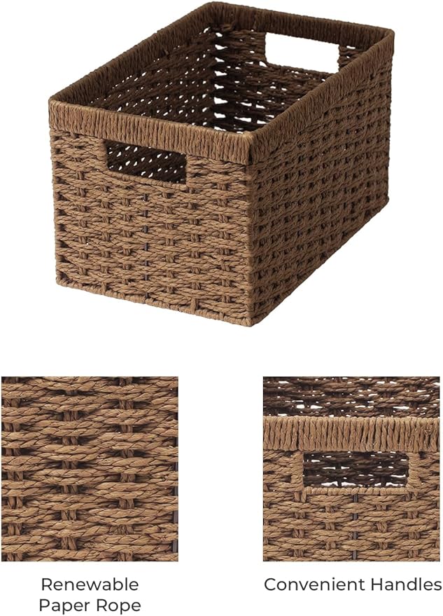 StorageWorks Round Paper Rope Storage Baskets, Rectangular Wicker Baskets - Image 3