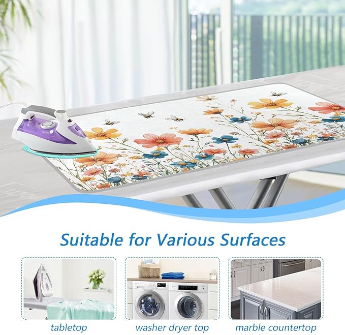 Yellow Wildflower Bees White Ironing Mat - Image 5