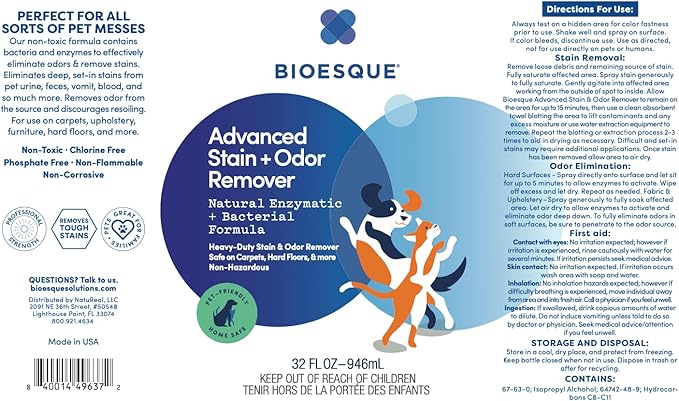 Bioesque Advanced Stain + Odor Remover, Pet-Friendly Natural Enzymatic & - Image 6