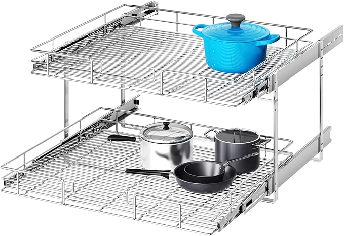 2 Tier Individual Pull Out Cabinet Organizer 27" W x 21½" D, Heavy Duty Cabinet by Unknown