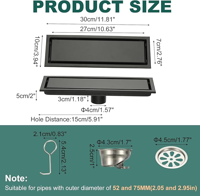 uxcell Rectangular Shower Drain, Brushed 304 Stainless Steel Odor-Proof Floor - Image 2