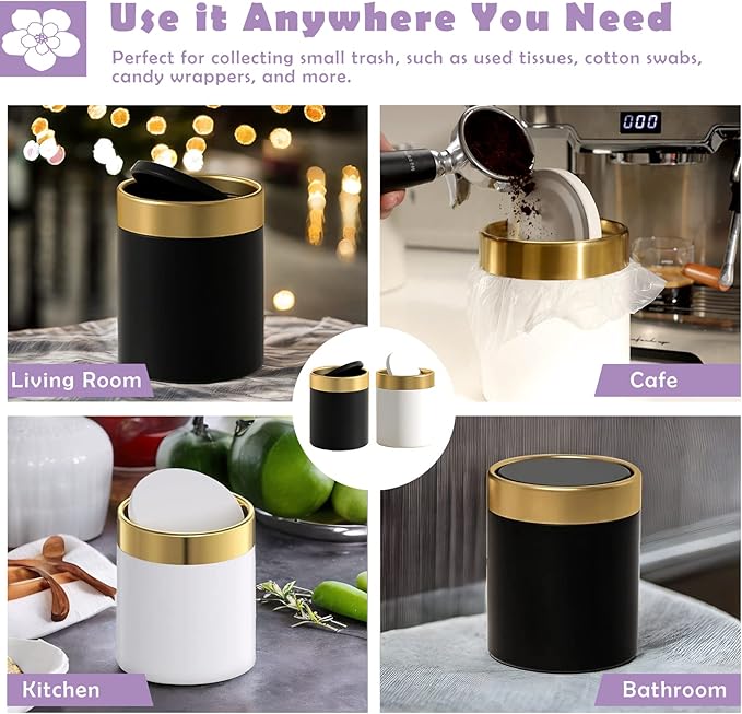 Mini Trash Can with Lid, Metal Small Tiny Mini Trash Bin Can, Mini Countertop - Image 3