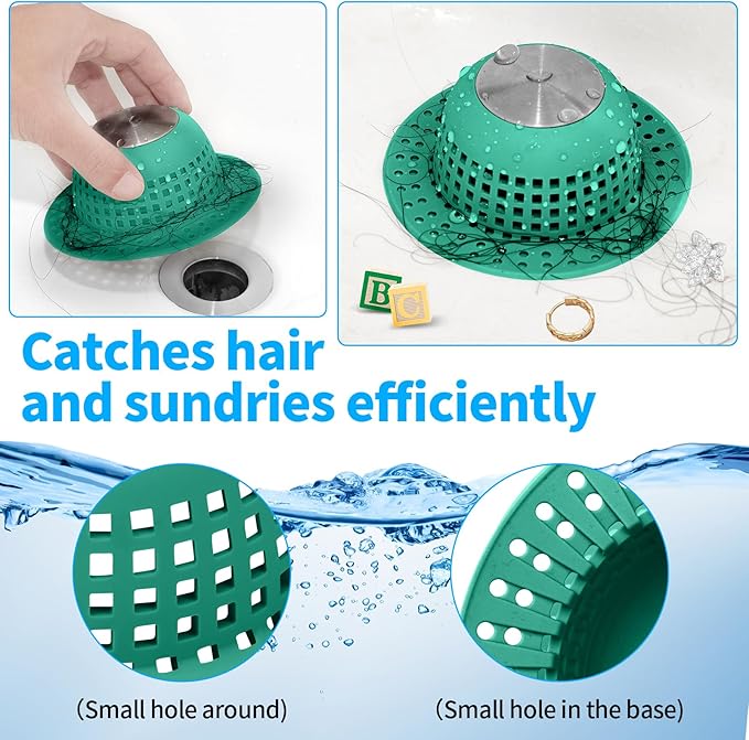 Shower Drain Hair Catcher, Bathtub Drain Cover Foldable Silicone Shower & Tub - Image 5
