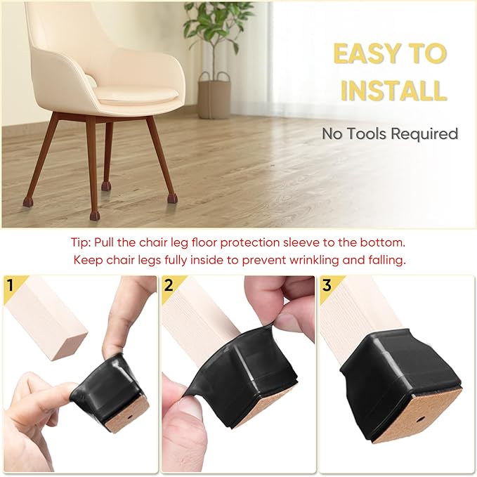 BALEINE 24 Pack Silicone Chair Leg Floor Protectors, Stool Leg Protectors Cap - Image 6