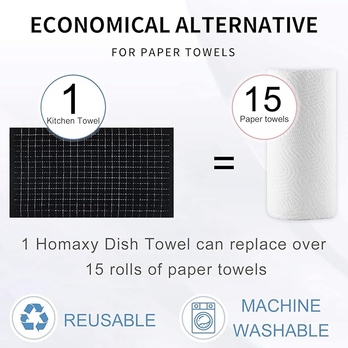 Homaxy 100% Cotton Terry Kitchen Towels, Checkered Designed, Soft and Super - Image 8