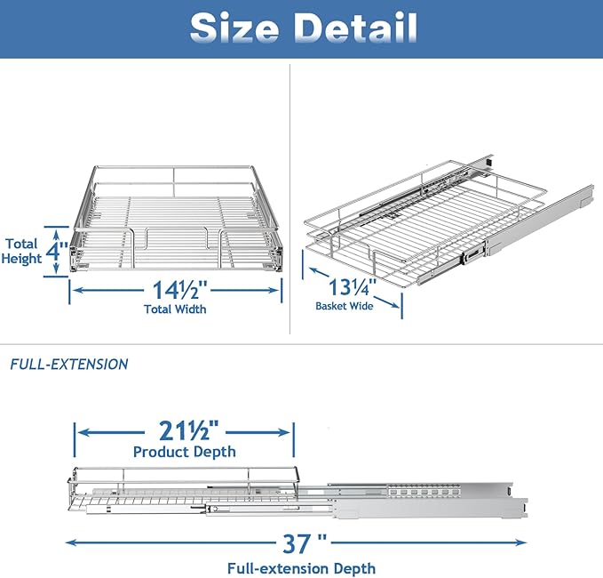 ROOMTEC Pull Out Cabinet Organizer, Cabinet Pull Out Shelves 14½" W x 21½" D - Image 3