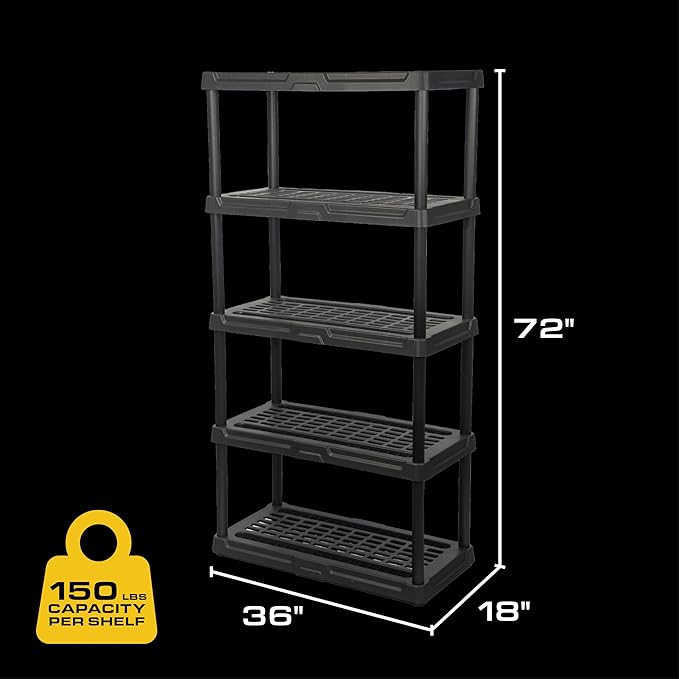 CX 5-Tier Plastic Storage Shelving Unit 2 Pack, Heavy Duty, 150lbs Per Shelf - Image 2