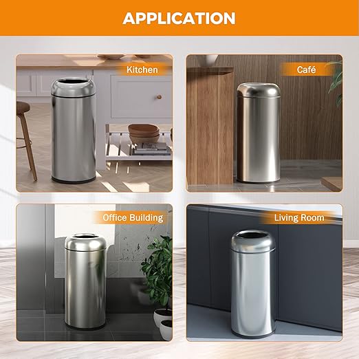 BEAMNOVA 16.5 Gallon Trash Can Black Open Top Large Outdoor Indoor Commercial - Image 7