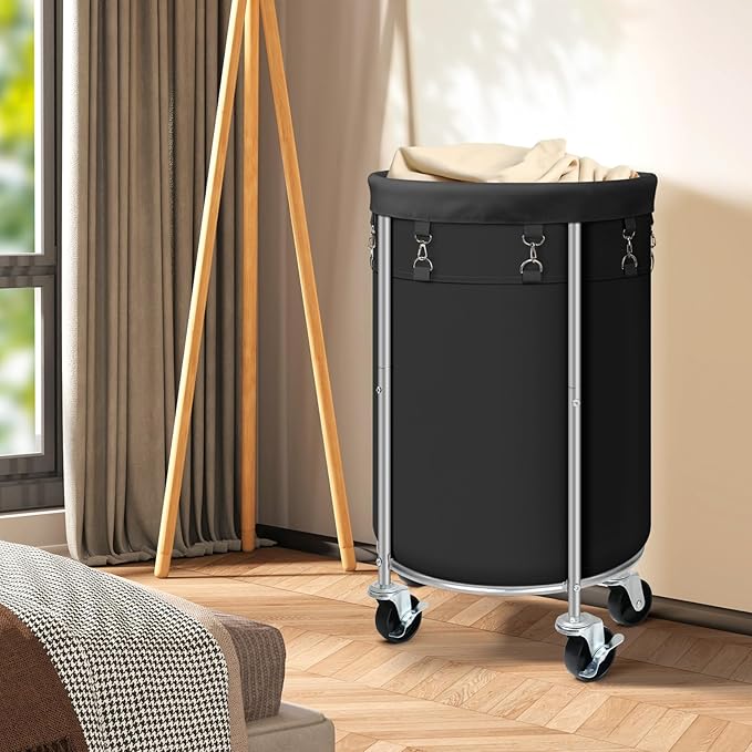 Laundry Hamper with Wheels, 100L Round Rolling Laundry Basket Sorter with - Image 3
