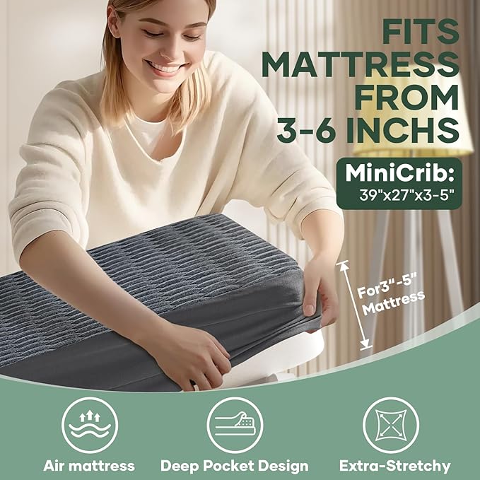 OhGeni Waterproof Mattress Protector, Mini Crib-Gray, Fitted Sheet - Image 4