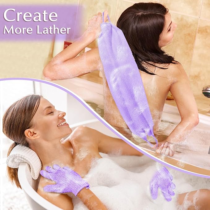 Anezus Exfoliating Back Scrubber Bath Gloves Set, Exfoliating Shower Towel - Image 2