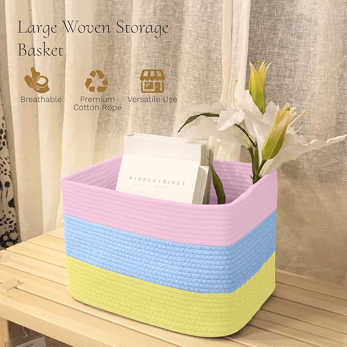 Hopegiver Woven Storage Baskets 15x11x10 Inch, 3 Pack Collapsible Cube Storage - Image 2