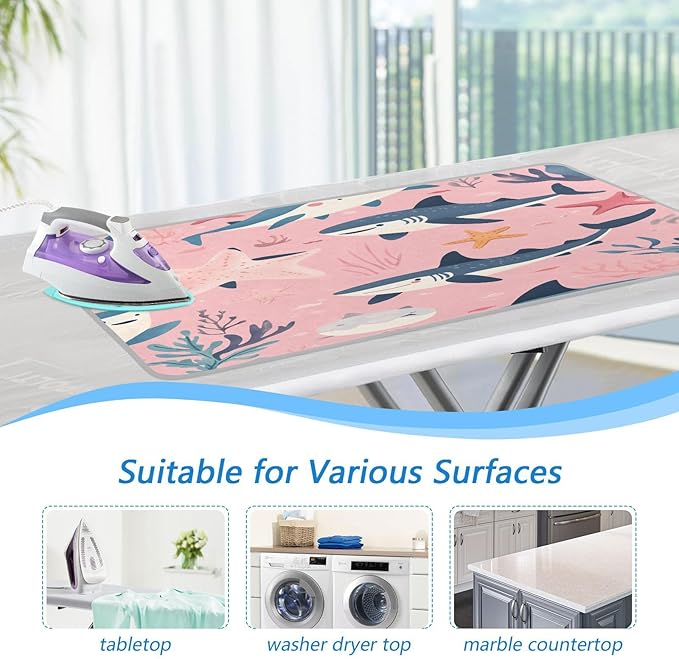 Pink Sharks Starfish and Seaweeds Ironing Mat Thickened Ironing Blanket Travel - Image 5