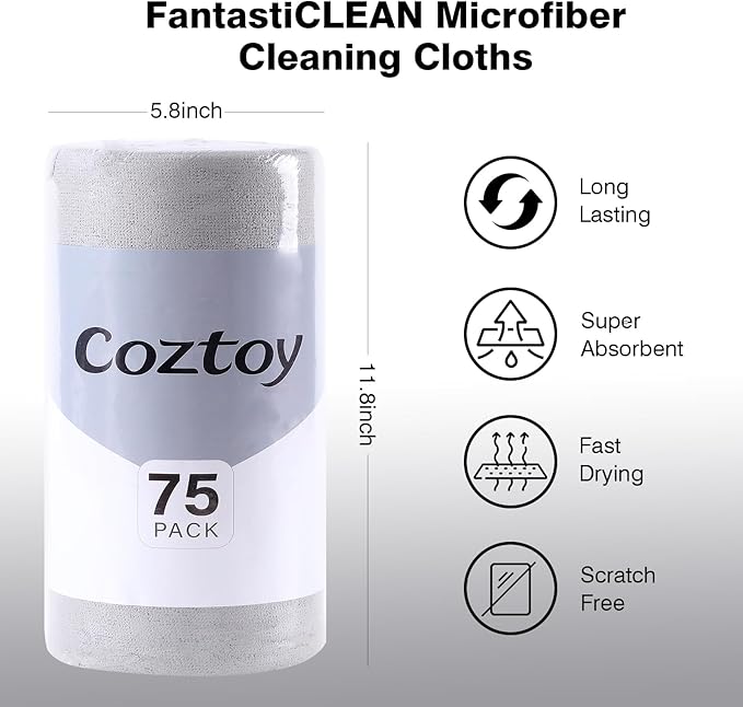 Microfiber Cloth Roll 75 Pack, Tear Away Microfiber Towels 12x12 Inch, Reusable - Image 3