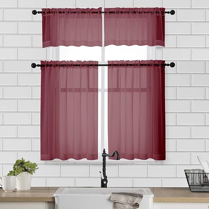 Chyhomenyc Sheer Curtains 36 Inch Length, Short Voile Sheer Window Curtians - Image 2