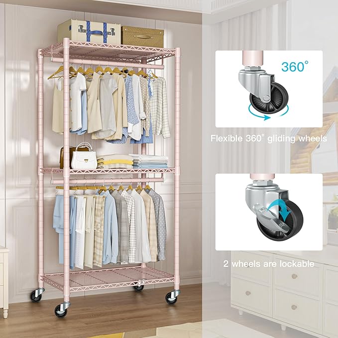 FUTASSI P1 Medium Heavy-Duty Portable Closet, Metal Rolling Clothing Rack - Image 4