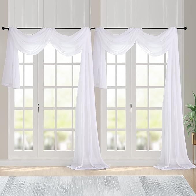 Chyhomenyc Extra Long White Sheer Curtains 144 inch 2 Panels Set, Translucent - Image 2