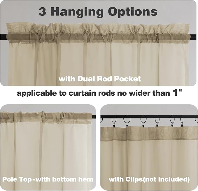 Chyhomenyc Taupe Sheer Curtains 72 Inch Length 2 Panels, Light Filtering Soft - Image 2