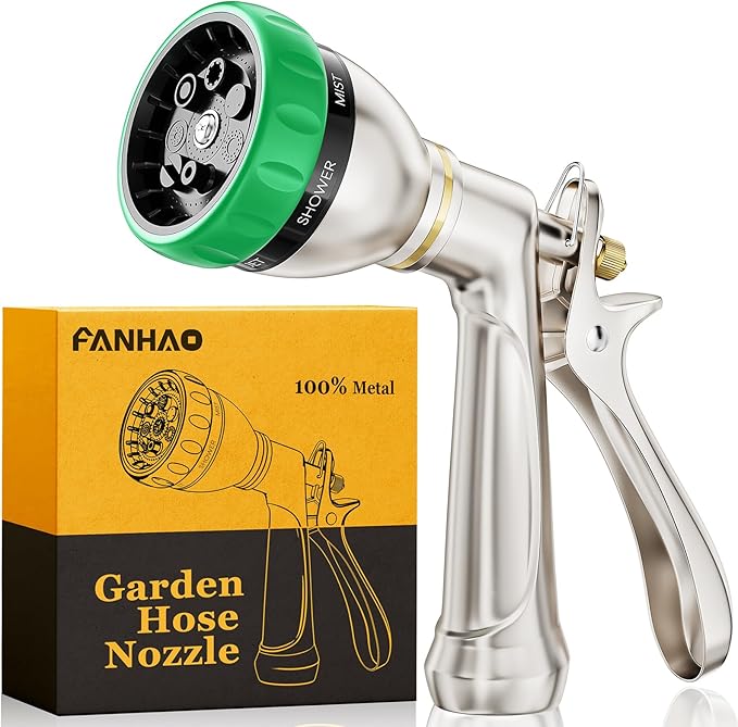 FANHAO Heavy Duty Garden Hose Nozzle, 100% Metal Water Hose Sprayer by FANHAO