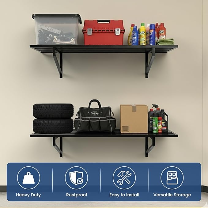 1-Pack Garage Wall Shelves, 250 lbs Capacity, Steel Garage Organization Shelving - Image 4