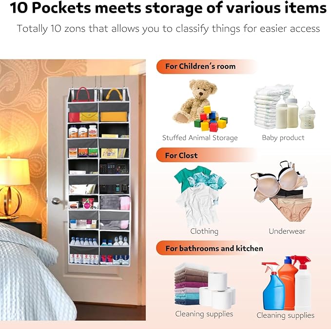 2 Pack Over the Door Organizer 5 Tiers, Extra Large Behind Door Storage of 10 - Image 6