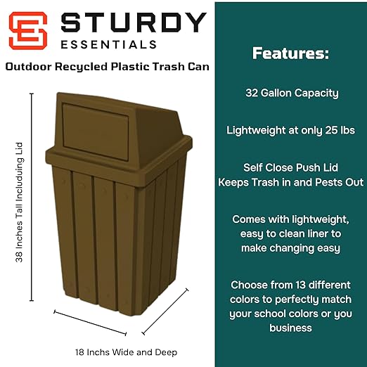 32 Gallon Square Slatted 100% Recycled Plastic Heavy-Duty Commercial Outdoor or - Image 2