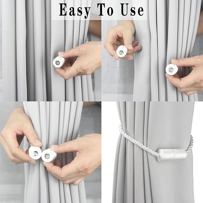6 Pack White Strong Magnetic Curtain Tiebacks Outdoor Elegant Decorative Tie - Image 4
