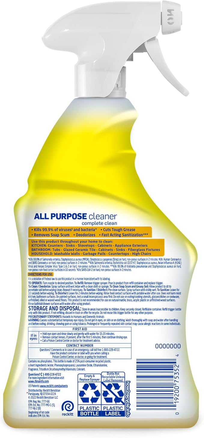 Lysol All Purpose Cleaner Spray, Kitchen & Bathroom Cleaner, Lemon Breeze Scent - Image 8
