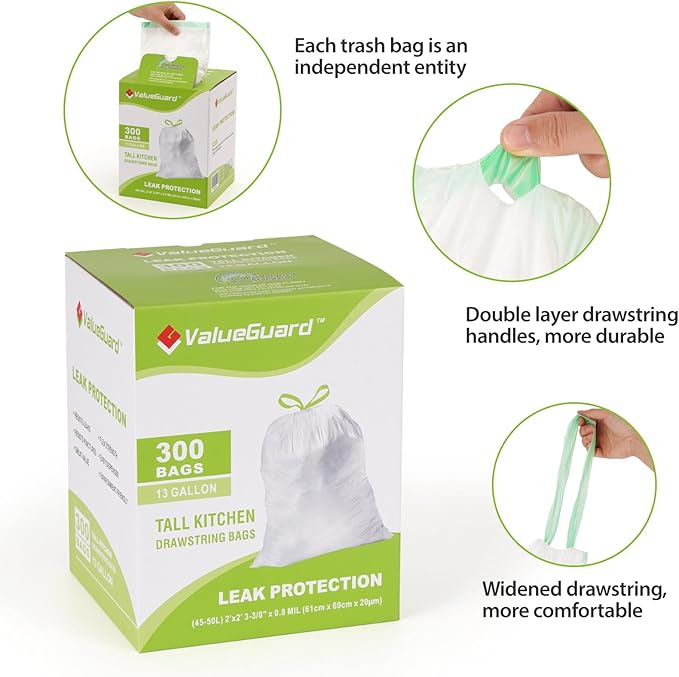 Large Trash Bag 13 Gallon Tall Drawstring 100% Post-Consumer Recycled Garbage - Image 2