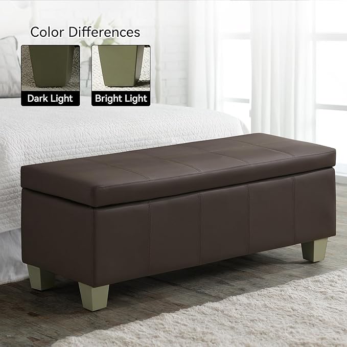 51" Faux Leather Storage Ottoman, Stitch Tufted Rectangle Upholstered End of - Image 8
