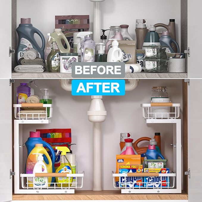 Under Sink Organizer 2 pack, 2 Tier Slide Out Under Sink Organizers And Storage - Image 7