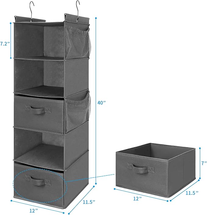 MAX Houser 5 Tier Shelf Hanging Closet Organizer, Cloth Hanging Shelf - Image 3