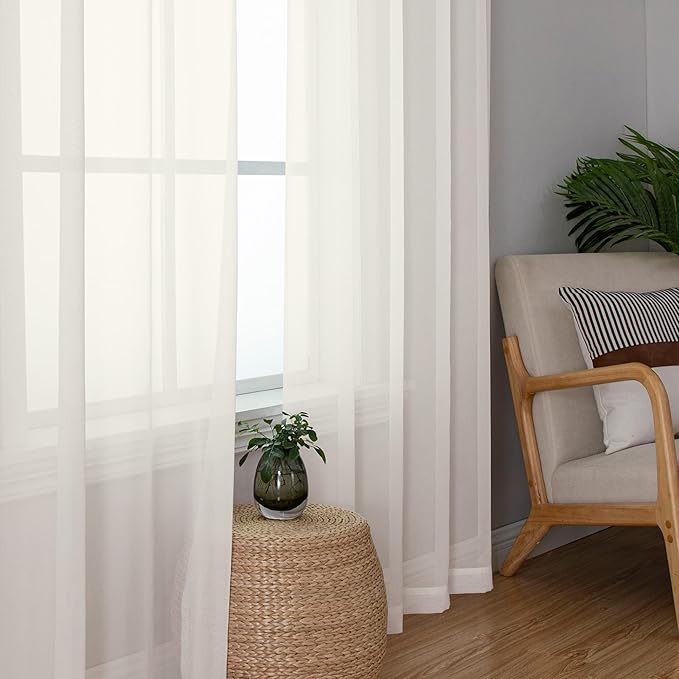 Chyhomenyc Sheer Ivory Curtains 90 inches Long 2 Panels, Light Filtering Soft - Image 3