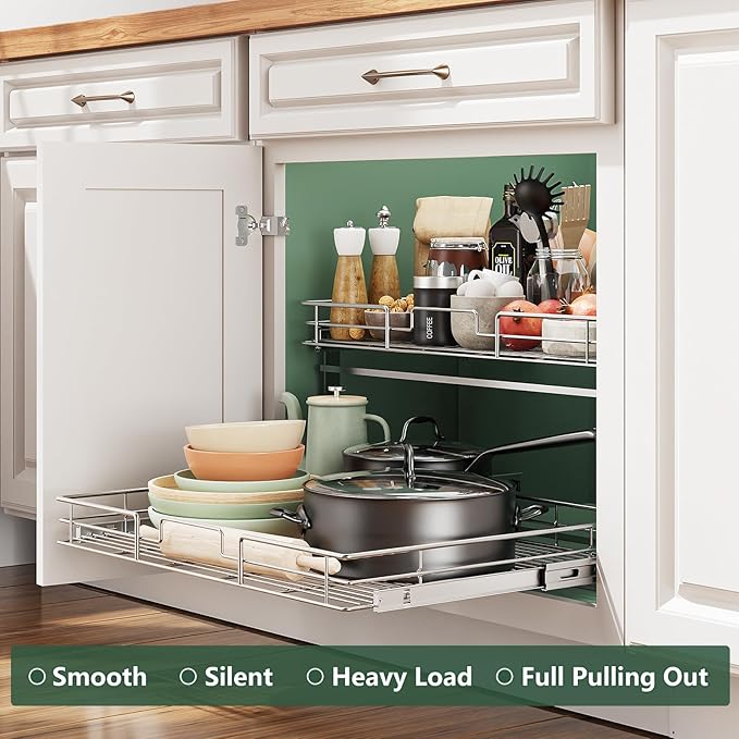 LOVMOR 2 Tier Individual Pull Out Cabinet Organizer 25½" W x 21½" D, Slide Out - Image 2