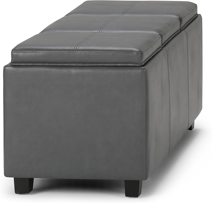 SIMPLIHOME Avalon 42 inch Wide Contemporary Rectangle Storage Ottoman in Stone - Image 10