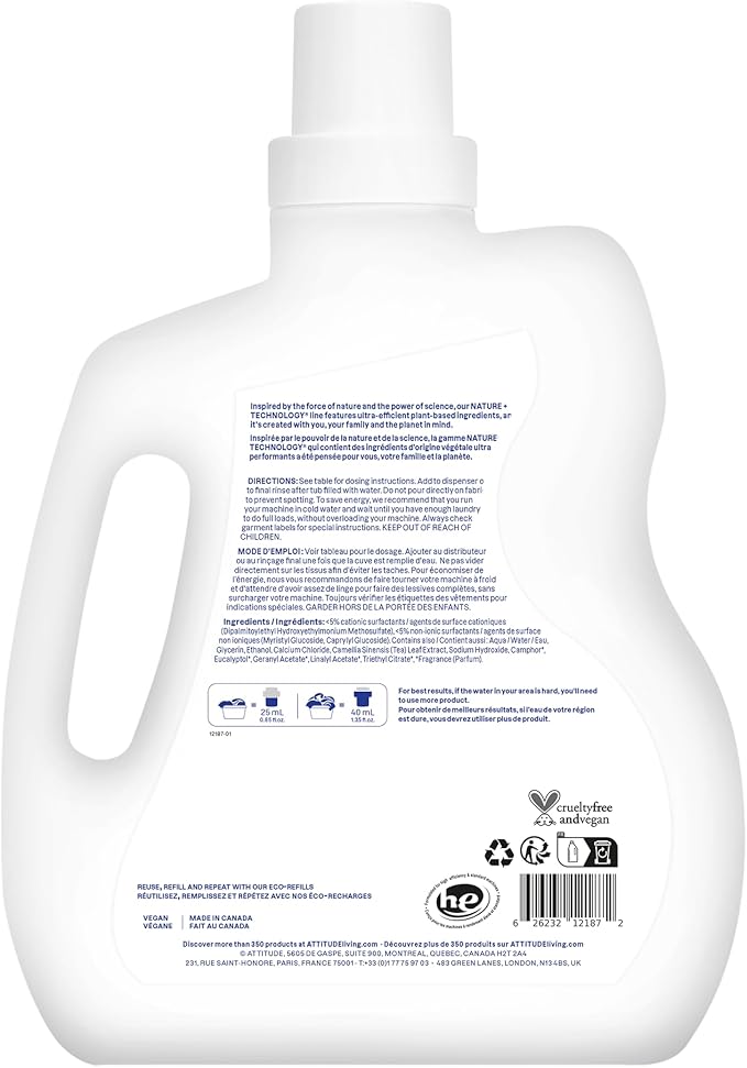 ATTITUDE Liquid Fabric Softener, Plant-Based & Vegan, HE Compatible, Naturally - Image 8
