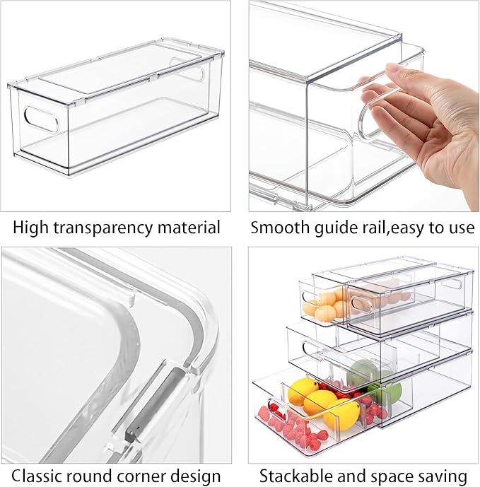 MineSign 3Pack Fridge Organizer Drawer Divider Cube Pull-Out Bins Clear Food - Image 4