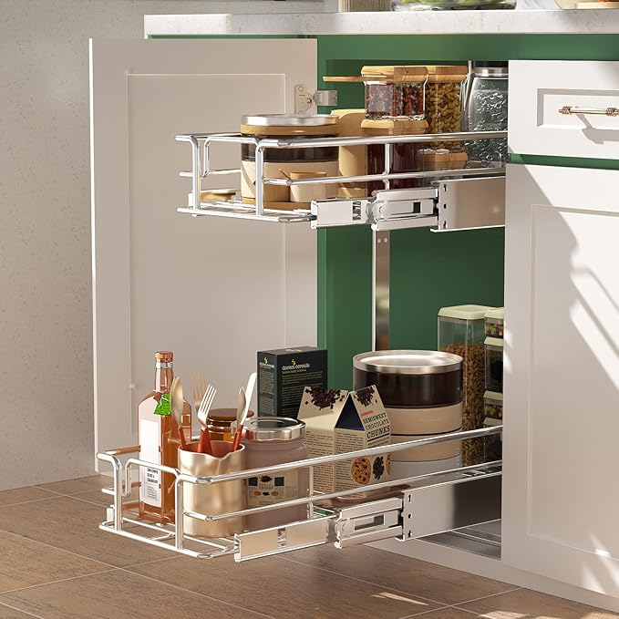 LOVMOR 2 Tier 5½" W x 21½" D, Individual Pull Organizer Kitchen Cabinet Storage - Image 2