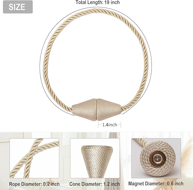 Magnetic Curtain Tiebacks 2 Pack Outdoor Rope Curtain Tie Backs Decorative - Image 2
